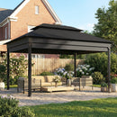 Gazebo da Giardino 4x3 m con Tende Laterali Doppio Tetto Fori di Drenaggio Grigio Scuro      