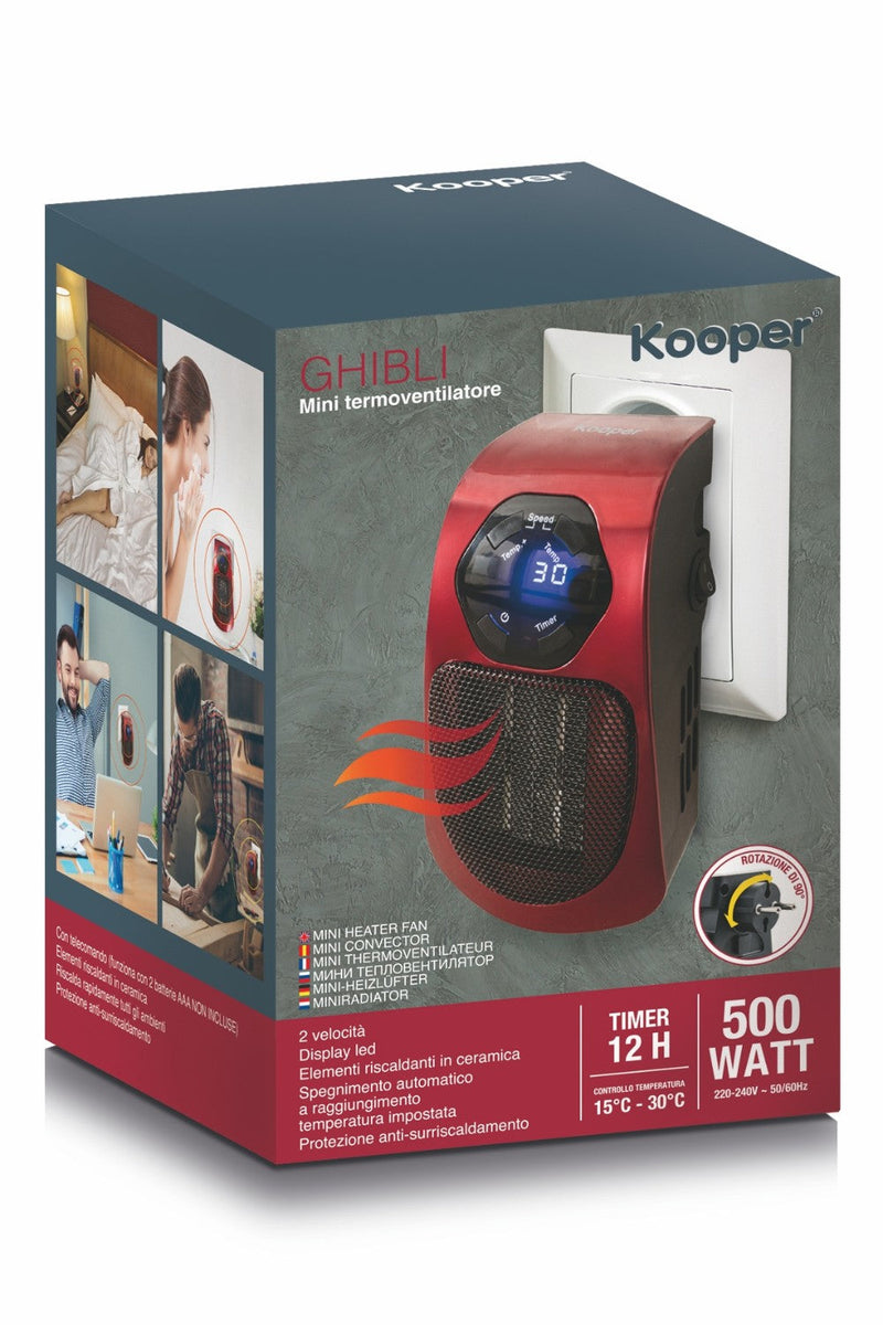 Stufa Stufetta da Parete 500W Display LCD Kooper Ghibli Rosso