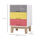Comodino in Legno Colorato 3 Cassetti 30x34x51 cm 