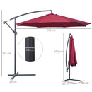 Ombrellone Decentrato da Giardino in Metallo Ø3x2.6m Bordeaux 