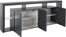 Credenza con 4 Ante e Ripiani in Vetro a Giorno 220x40x80 cm Essential 3A Grigio Antracite Opaco  