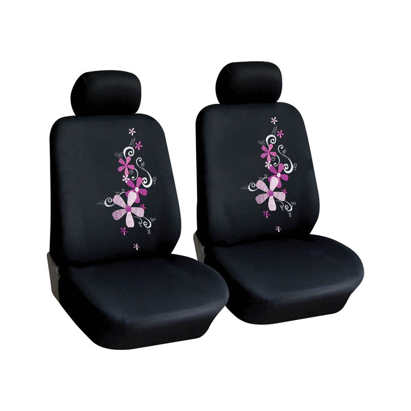 Coppia di Coprisedili Anteriori Universali in Poliestere e Spugna Spring Flowers Grigi