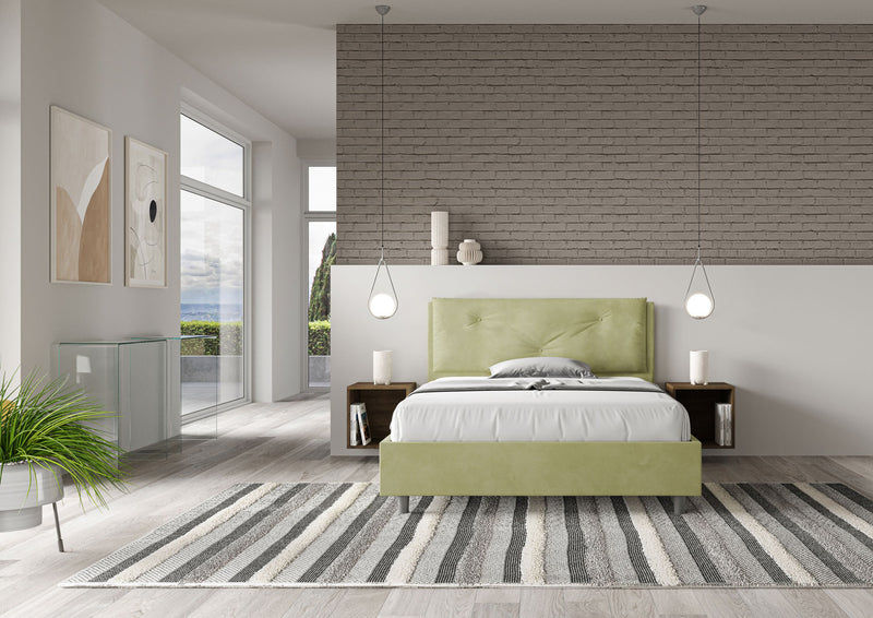 Letto Matrimoniale Francese Imbottito in Microfibra Appia Large Tè Verde Varie Misure