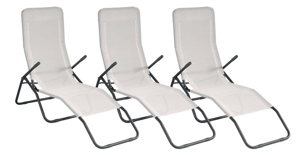 Set 3 Sedie Sdraio Pieghevoli 134x58x107 cm in Ferro e Textilene Ecrù online