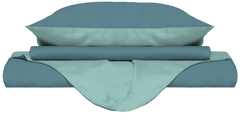 Copripiumino con Sacco e Federe Doubleface Ottanio\/Verde Acqua