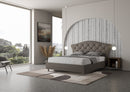 Letto Matrimoniale con Testata Imbottito in Similpelle Langre Cappuccino Varie Misure