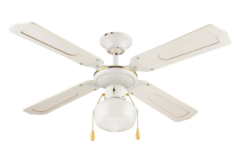 Ventilatore da Soffitto con 4 Pale e Lampada Ø106cm 3 Velocità  Kooper Windy Bianco
