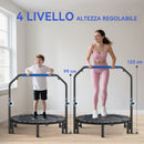 Mini Trampolino Fitness Ø114 cm Pieghevole con Manubrio Regolabile in Altezza Blu e Nero      