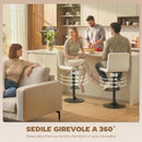 Set 2 Sgabelli da Bar 39,5x44x88-110 cm Regolabili con Poggiapiedi in Pelle PU e Acciaio Crema      