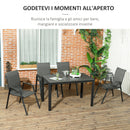 Set Tavolo e 4 Sedie Impilabili da Giardino in Acciaio e Rattan PE Grigio