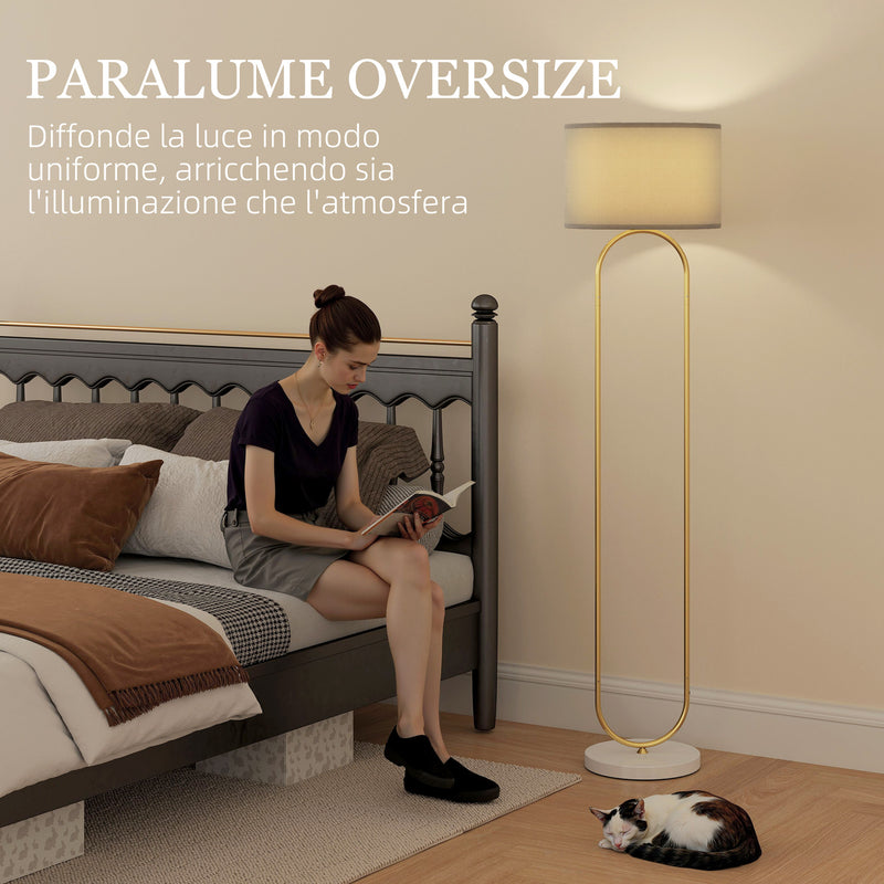 Lampada da Terra Moderna Design ad Arco Ø38x156 cm in Metallo e Tessuto Oro  