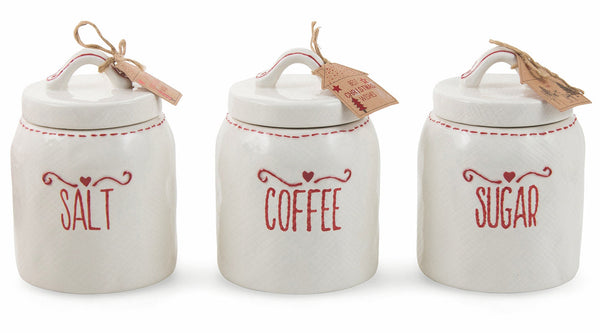 acquista Set 3 Barattoli Sale Caffè Zucchero in Ceramica Villa d'Este Home Tivoli Heart