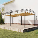 Pergola da Giardino 570x295 cm con Tettuccio Scorrevole UV50+ in Metallo Beige      