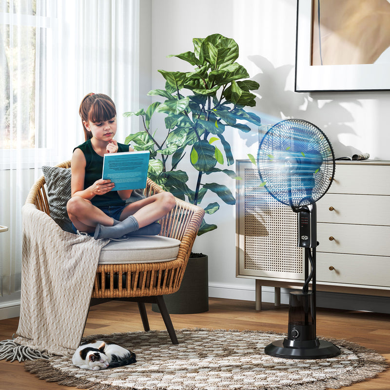 Ventilatore Nebulizzatore Regolabile 3 Velocità 44,5x38,5x120 cm con Telecomando in Metallo e Plastica Nero  