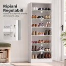 Scarpiera 60x30x160 cm con Ripiani Regolabili e 7 Scomparti per 21 Paia di Scarpe in Truciolare e MDF Bianco      