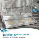 Voliera Gabbia per Uccelli 61x36,5x98 cm con Vassoio Estraibile e Posatoi per Pappagalli in Acciaio Bianco      