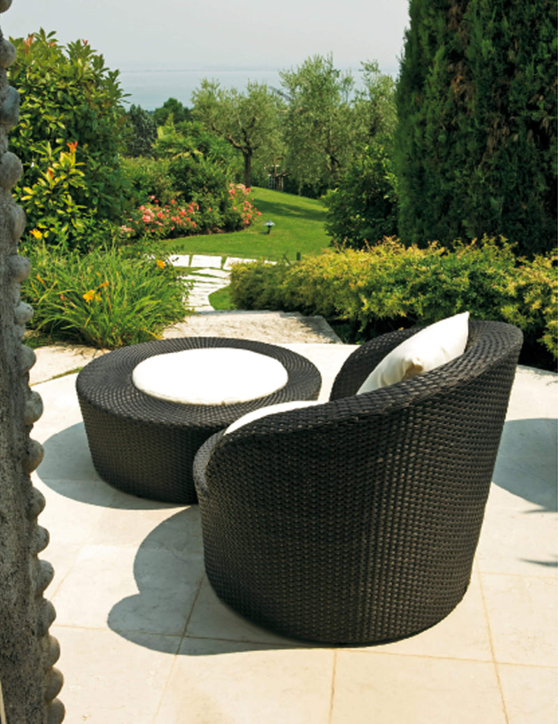 Set da Giardino 2 Poltrone Tavolino e Poggiapiedi in Wicker Ranieri Malibù