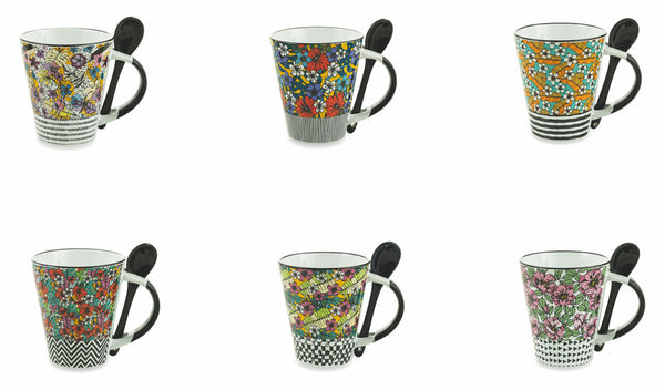 Set 20 Tazze con Cucchiaino Ø8,5x10 cm in Gres Villa d'Este Home Tivoli Carribbean Queen Vari Colori online