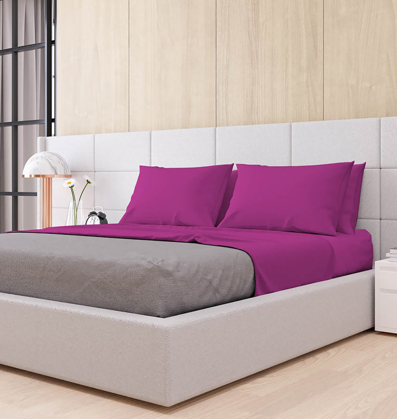 Set Lenzuola Matrimonale Sopra Sotto e Federe Tinta Unita Fucsia