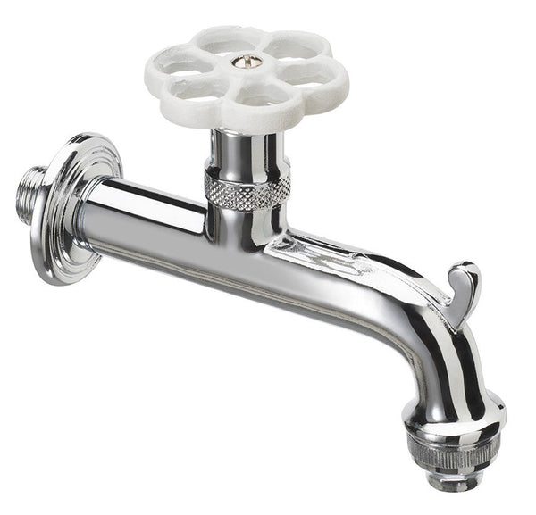 acquista Rubinetto per Fontana da Giardino in Ottone Cromato con Ghiera in Tinta Belfer RUB/018 Bianco