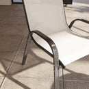 Set 4 Sedie da Giardino 54x71x93 cm Impilabili con Braccioli Curvi in Acciaio e Tessuto Traspirante Beige      