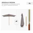 Ombrellone da Giardino 2x3 m in Legno con Copertura Rimovibile in Poliestere Grigio 