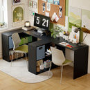 Scrivania Angolare Moderna 110x100x75 cm con Scaffale e Cassetto in Tessuto in Truciolare Nero      