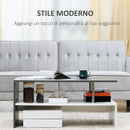 Tavolino da Salotto 2 Livelli 90x60x42 cm in Truciolato e Acciaio Inox Bianco e Cemento