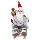 Pupazzo Babbo Natale in Tessuto su slitta grigio rosso cm 33x12xh30