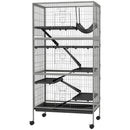 Gabbia per Conigli con 4 Ingressi a Livelli Multipli con Amaca 80x52x159 cm in Acciaio e PP Argento e Grigio