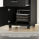 Cassettiera Portadocumenti a 4 Ruote 40x35x60 cm Cassetto con Serratura e Armadietto in Legno Nero  