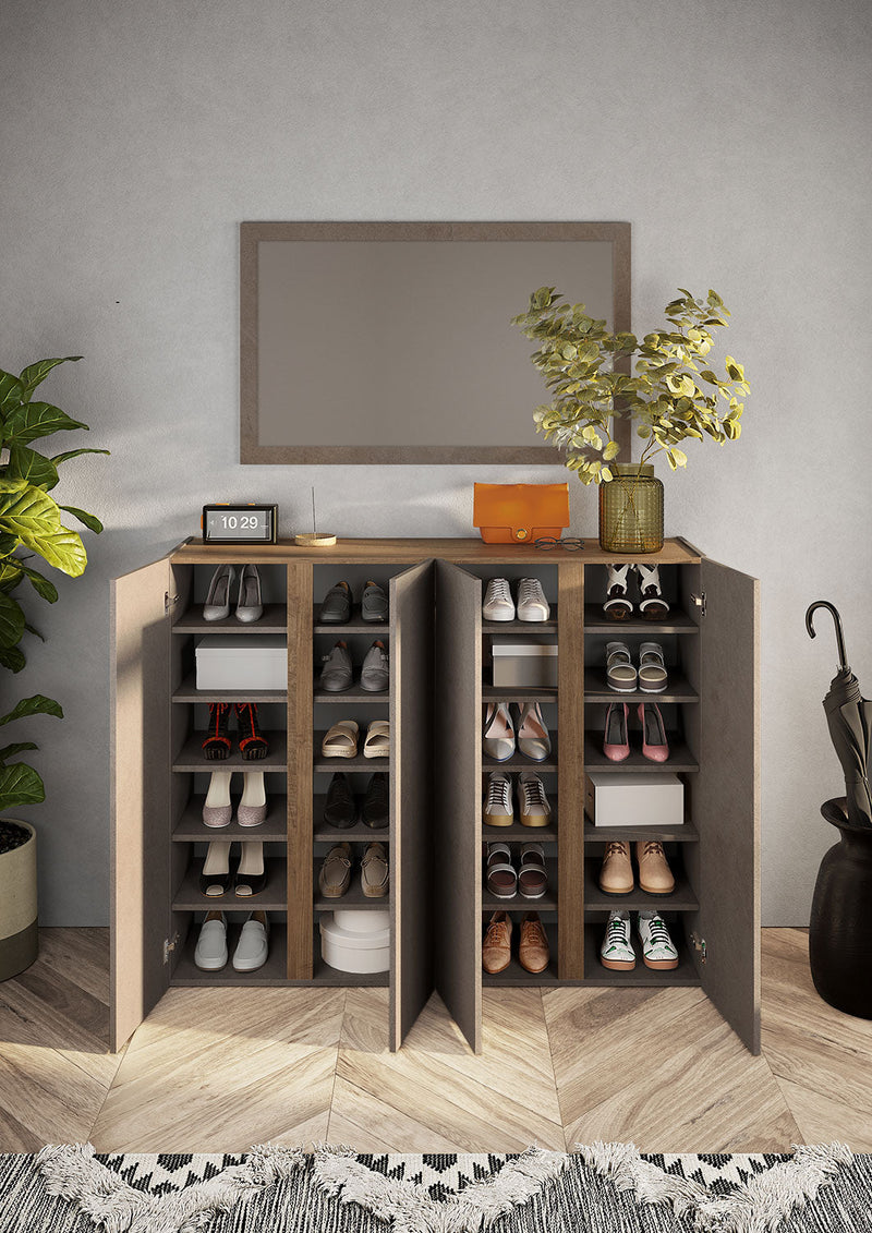 Mobile Multiuso 4 Ante con 10 Ripiani 140x35x111 cm Frame Bronzo e Mercure