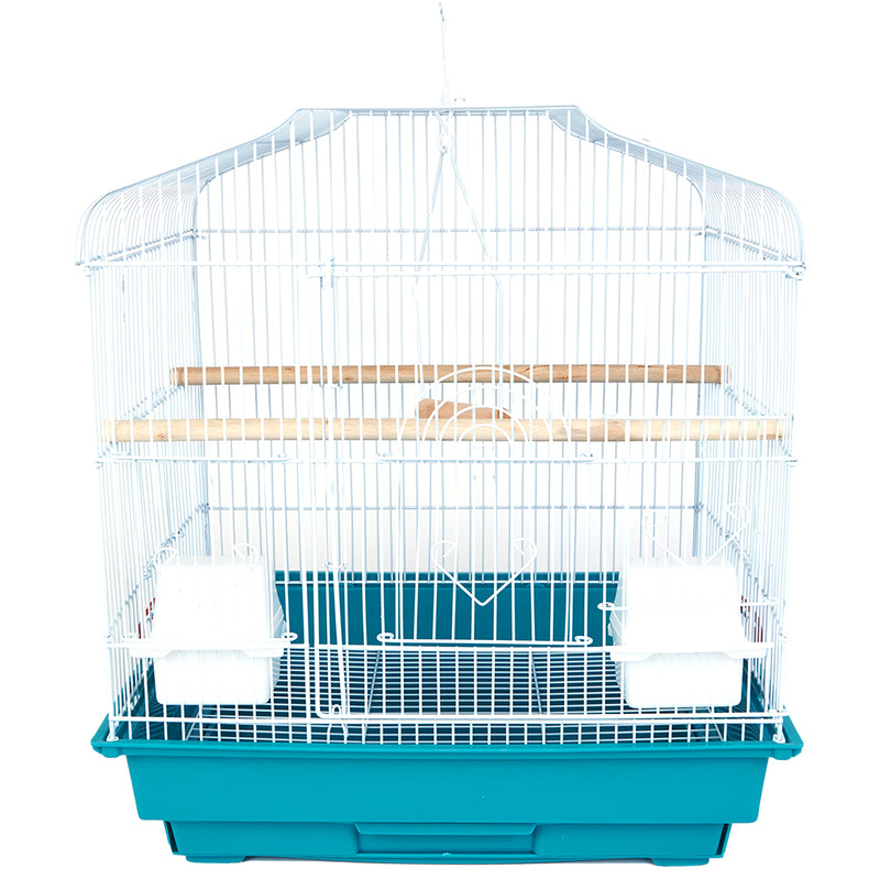 Gabbia Voliera per Uccelli 46,5x35,5x65,5 cm con 2 Mangiatoie in Ferro e Plastica Verde  