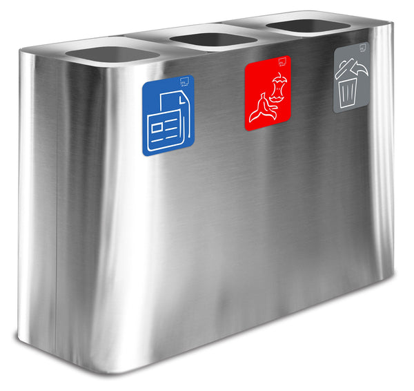 acquista Pattumiera Sistema di Raccolta Rifiuti 115x38xh80 cm in Acciaio 3 Scomparti Argento