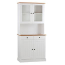 Credenza con vetrina 4 ante e 2 cassetti 88x197 cm 88x43x197 cm in legno bianco/noce