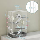 Gabbia per Criceti a 4 Livelli 47x30x70 cm e 16 Tubi con Casetta Rampa e Accessori in Metallo e Plastica Grigio      