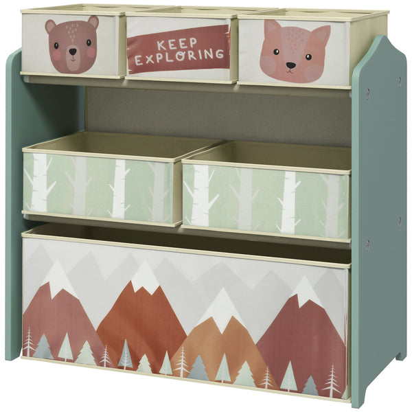 acquista Scaffale Portagiochi per Bambini 63x30x66 cm 6 Contenitore Rimovibili Verde