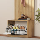 Mobile da Ingresso 60x30x170 cm con Panca Scarpiera e Appendiabiti con 4 Ganci in MDF e Metallo Rovere e Bianco      