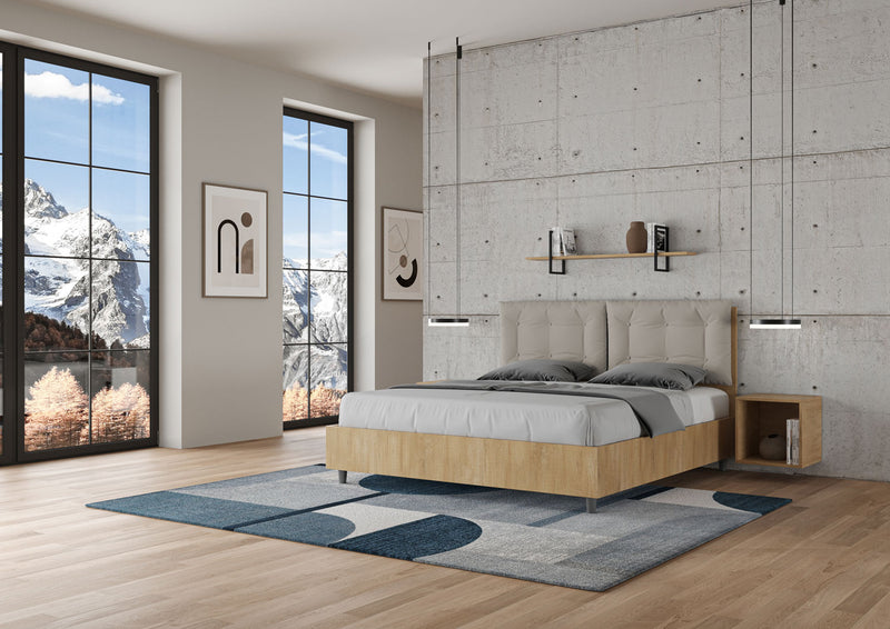 Letto Matrimoniale Struttura Quercia con Cuscini in Similpelle Egos Annalisa Tortora Varie Misure