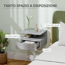 Set 2 Comodini Sospesi per Camera da Letto 35x32x22,5 cm con Cassetto in Legno Grigio  