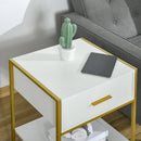 Set 2 Comodini Moderni con Cassetto e Ripiano Aperto 45x40x60 cm in MDF e Acciaio Bianco e Oro