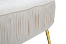 Panca Ovally Crema 102x40,5x42 cm in Legno e Velluto Crema e Oro