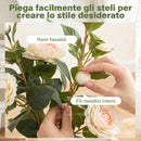 Pianta Finta di Camelia con Fiori Realistici 176 Foglie in PEVA e Vaso Nero in PP Riempito in Cemento Bianco      