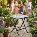 Tavolo Pieghevole Quadrato da Esterno 60x60x71cm con Struttura in Acciaio e Piano in Vetro Nero      