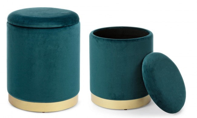 Set 2 Pouf Contenitore Polina Navyus in Tessuto effetto Velluto