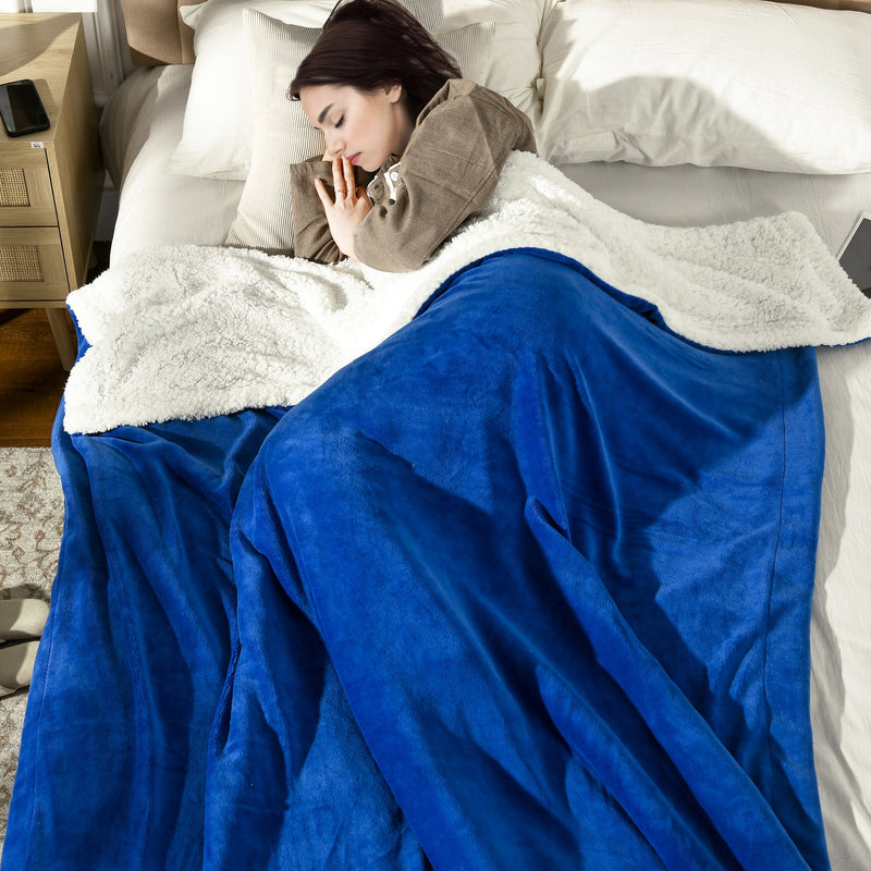 Americanflat Coperta In Cotone Con Frange Zaina 127x152 Cm - Design Spina Di Pesce Blu E Bianco, Morbida E Versatile - 3