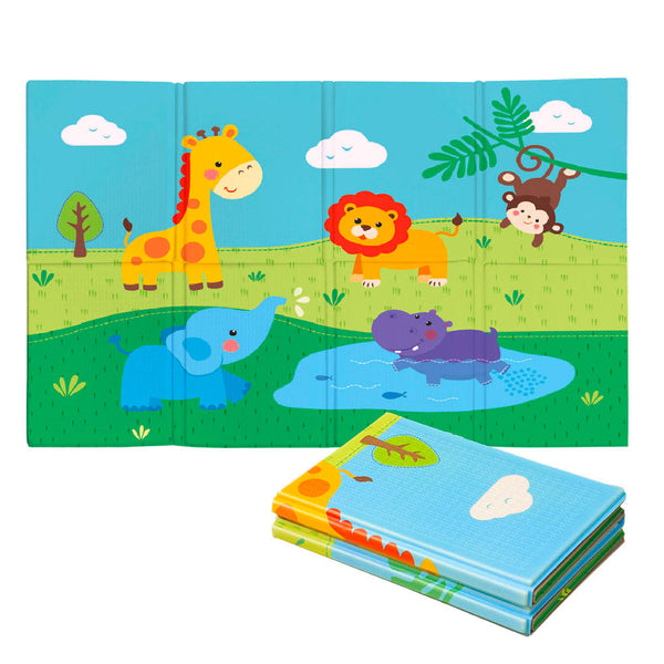 online Tappeto Morbido per Bambini 120x90x0,8 cm Pieghevole Doppia Grafica Giungla Multicolore