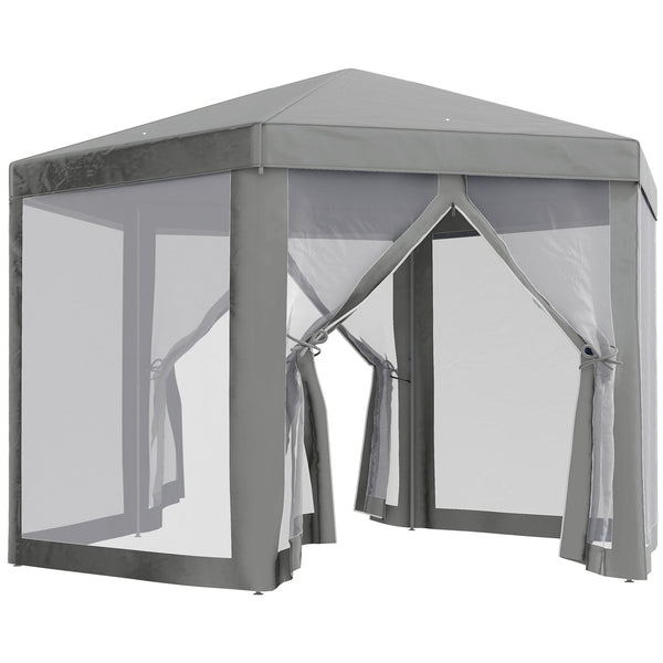 online Gazebo da Giardino Esagonale 390x390x250 cm con Doppio Ingresso in Metallo e Poliestere Grigio
