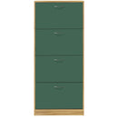 Scarpiera 4 Ante con Maniglia 63x24x150 cm Ripiani Doppia Profondità in MDF Quercia e Verde 