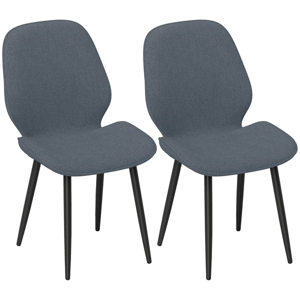 acquista Set 2 Sedie da Pranzo 46x56x86 cm con Schienale Ricurvo in Tessuto Effetto Lino Grigio e Nero